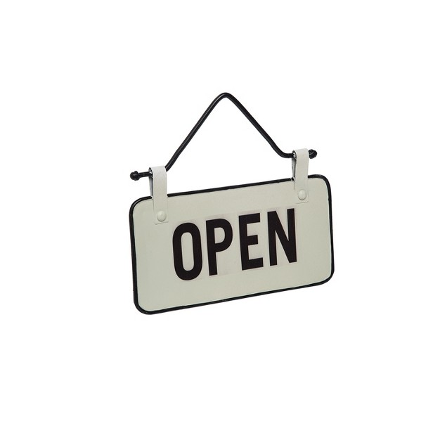 Small White And Black Enamel Open closed Wall Sign On Metal Hanger Foreside Home amp Garden