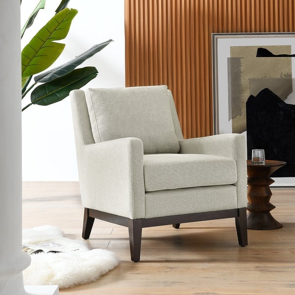 Modern Home Accent Chair Track Arms Linen Thicken Padded Seat Lounge Chairs with Solid Wood Legs for Living Room Bedroom