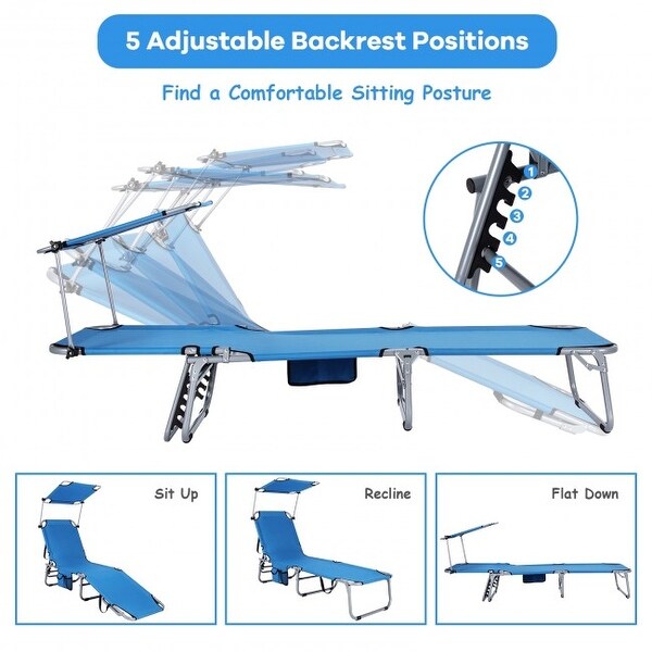 Outdoor Recliner Chair with 5 Adjustable Positions and Canopy Shade