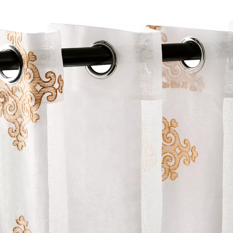 Superior Embroidered Damask Sheer 2-Pack Grommet Window Curtain Panels