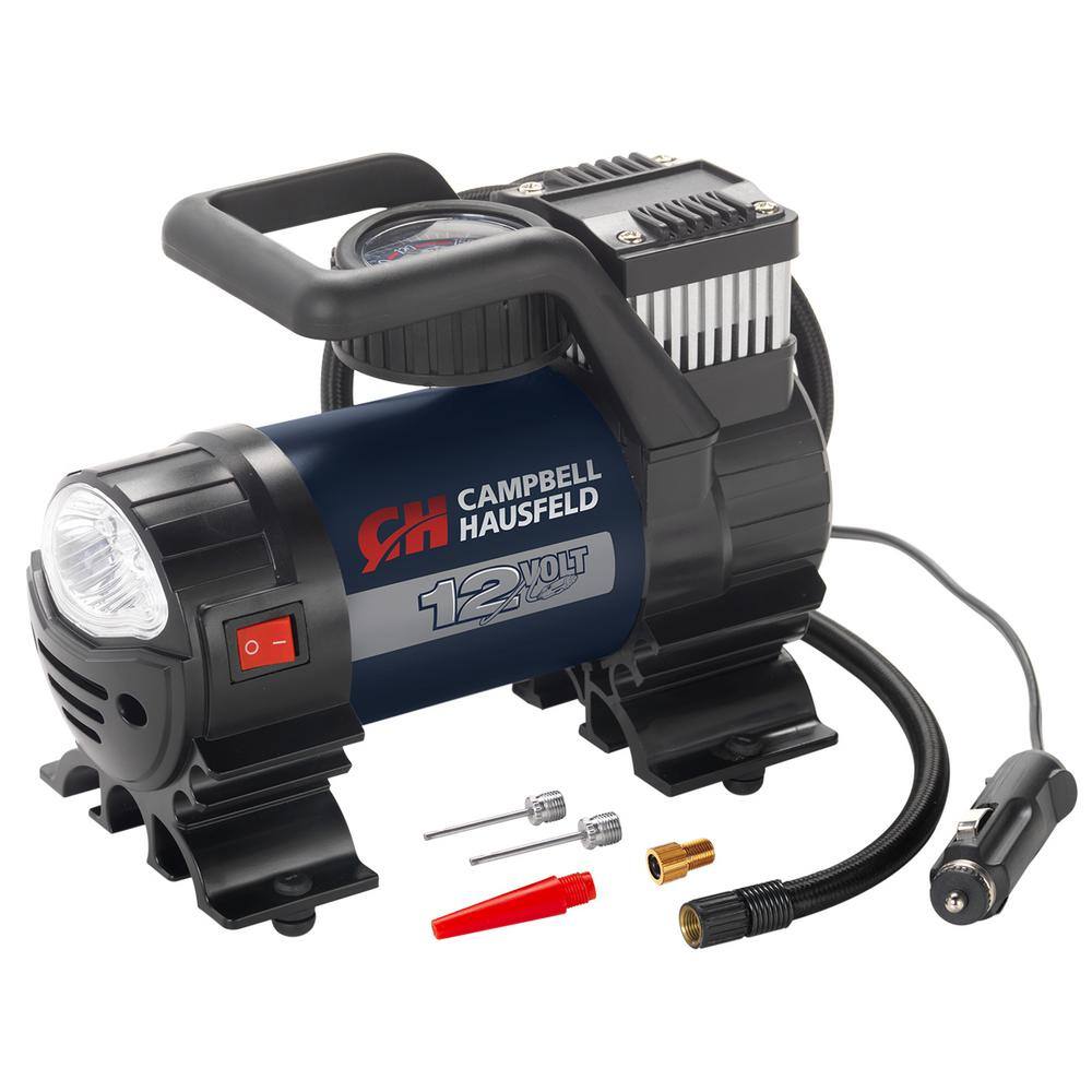 Campbell Hausfeld Mighty 150 PSI Lightweight 12V Portable Inflator with Safety Light and Inflation Accessories AF010400