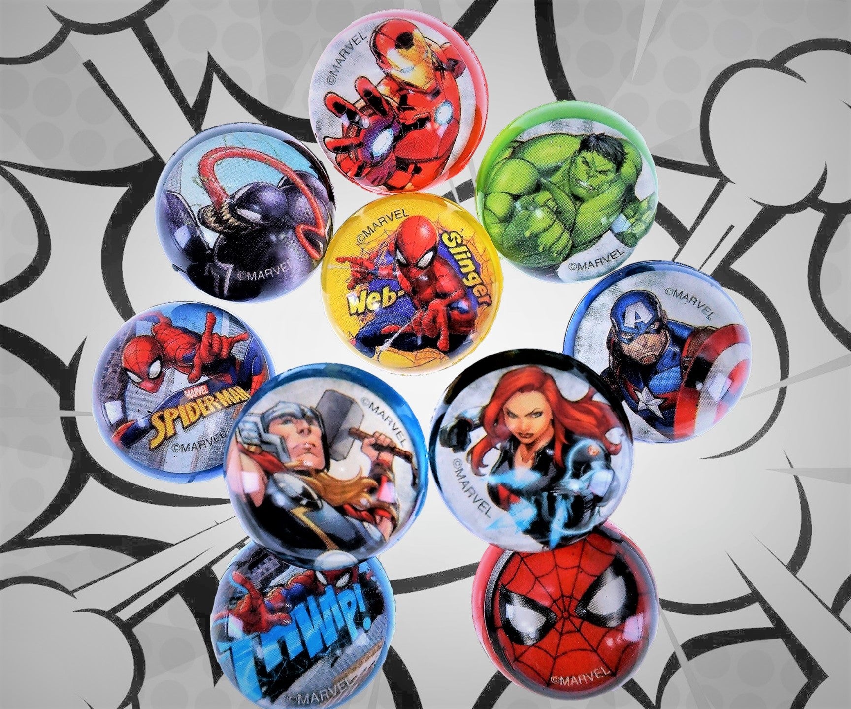 Marvel Avengers Bouncy Balls Superballs Super Hi Bounce 1.2 (4 Pack of 5 Balls) Hulk， Thor， Cap America and Fiends Fidget Balls Small Toys for Kids Prize Giveaways Gift Toy Birthday Supplies W-B-6805-4