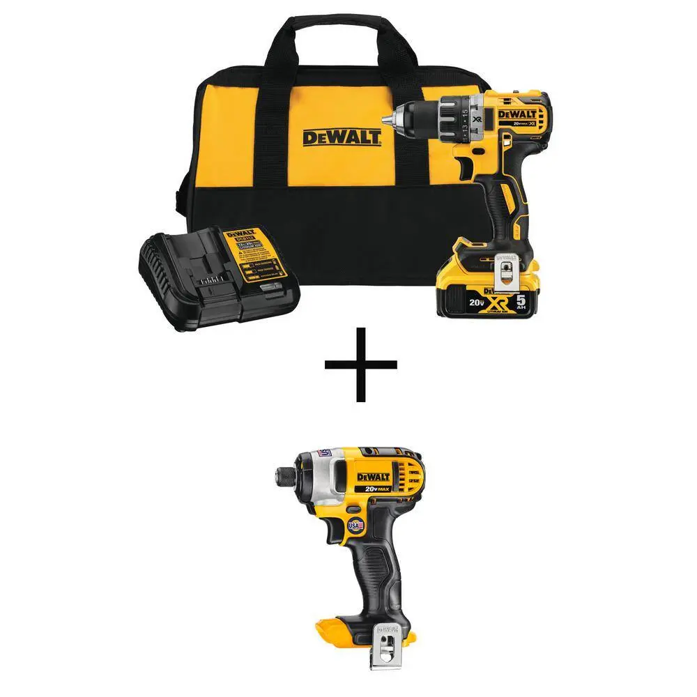 💥DEWALT 20V MAX XR Cordless Brushless 12 in. DrillDriver 20V MAX 14 in. Impact Driver (1) 20V 5.0Ah Battery Charger  Bag DCD791P1WDCF885