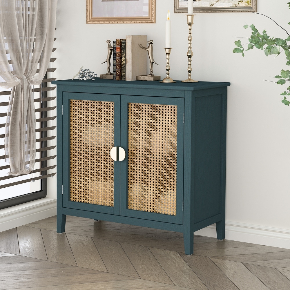 Wooden 2 Door Naturel Rattan Cabinet   31.5\