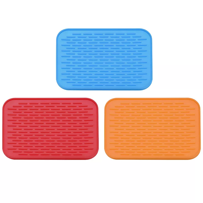 3 Pcs 8.5 x 6 Drain Pad Silicone Dish Drying Mat Set