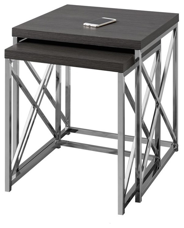 Pemberly Row 2 Piece Nesting Table Set in Gray Wood and Chrome   Contemporary   Coffee Table Sets   by Homesquare  Houzz