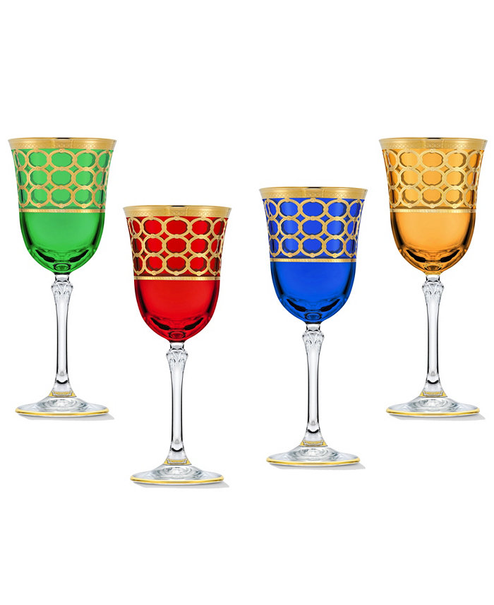 Lorren Home Trends Multicolor Red Wine Goblet with Gold-Tone Rings Set of 4