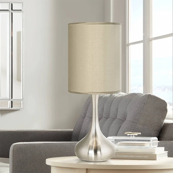 Modern Accent Table Lamp Brushed Nickel Droplet Sesame Faux Silk - 9.5