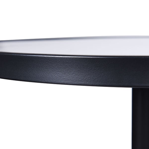 Matte Black Spun Metal and Faux Marble Top Accent Table