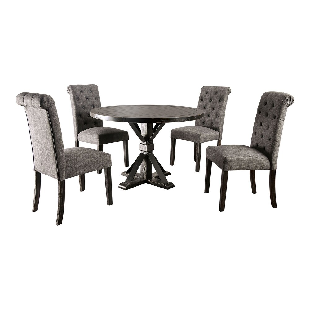 Fend Rustic Solid Wood 5 Piece Round Dining Table Set with Tufted Padded Chair by Furniture of America