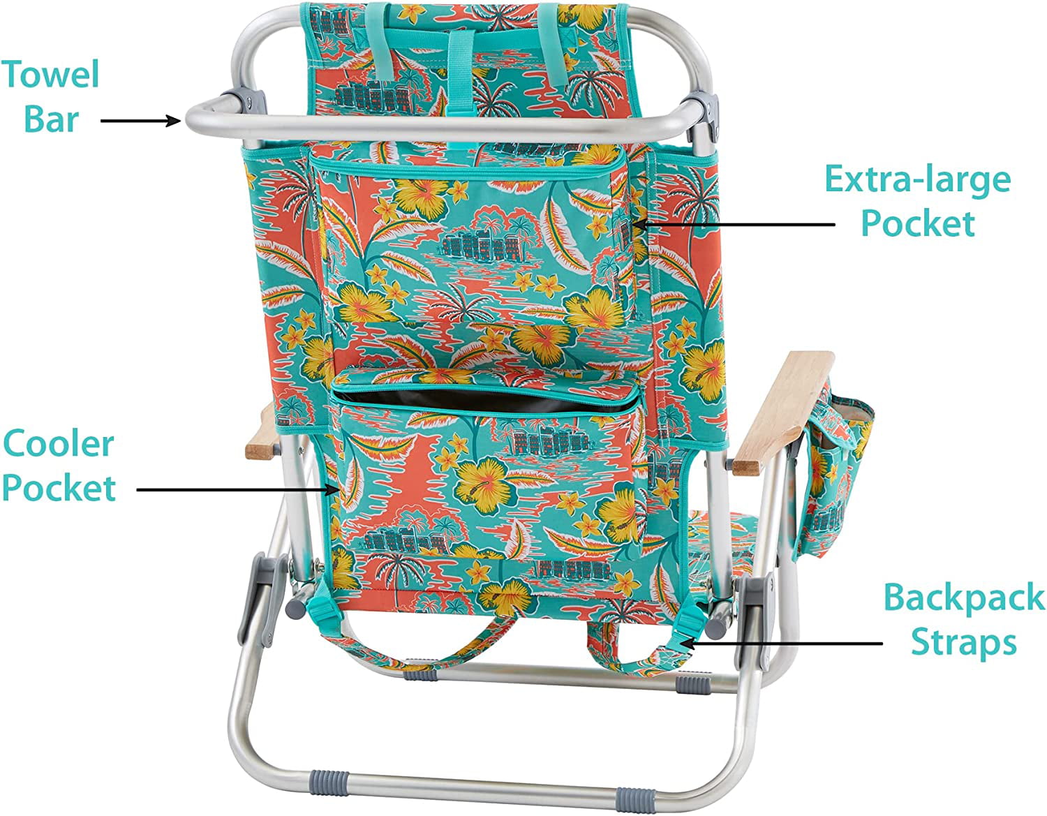 Maui and Sons Deluxe Backpack Beach Chair Set of 2 with 5 Comfort Positions and More， Multicolor