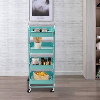 Huluwat 4-Tier Metal 4-Wheeled Shelves Storage Utility Cart in Blue RY-G-USBO4510