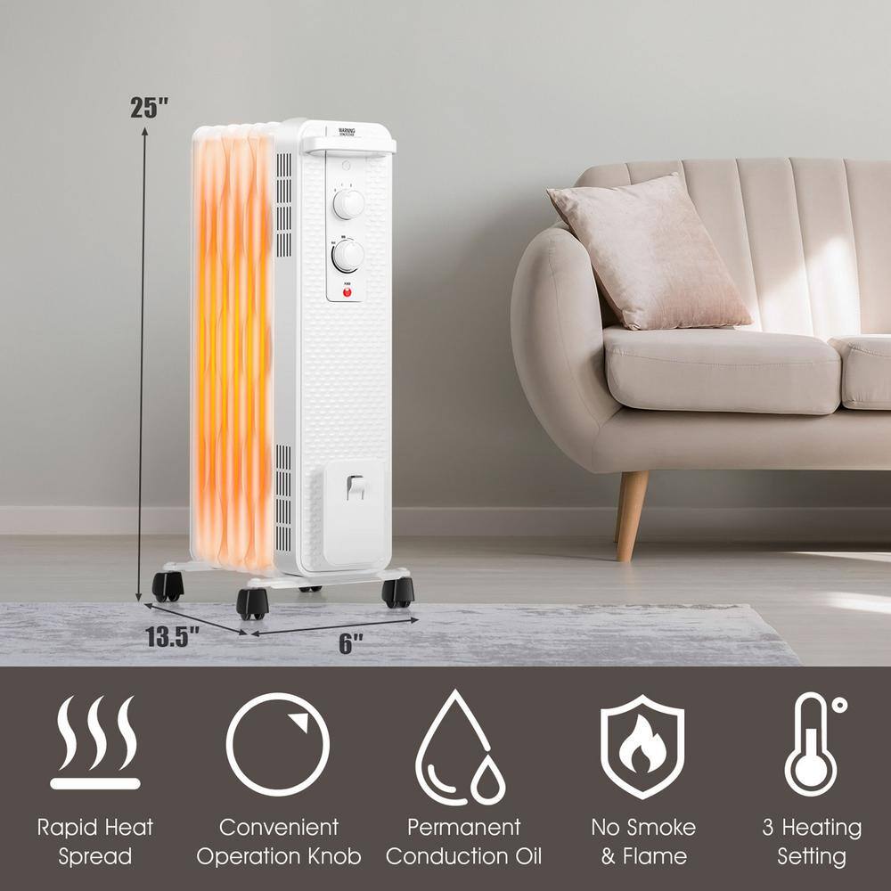 Gymax 1500-Watt Electric Oil Filled Radiator Space Heater with 3 Heating Modes White GYM06344