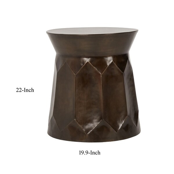 22 Inch Round Metal End Table， Embossed Diamond Design， Handcrafted， Brown - Multi - 19.9L x 19.9W x 22H， in inches