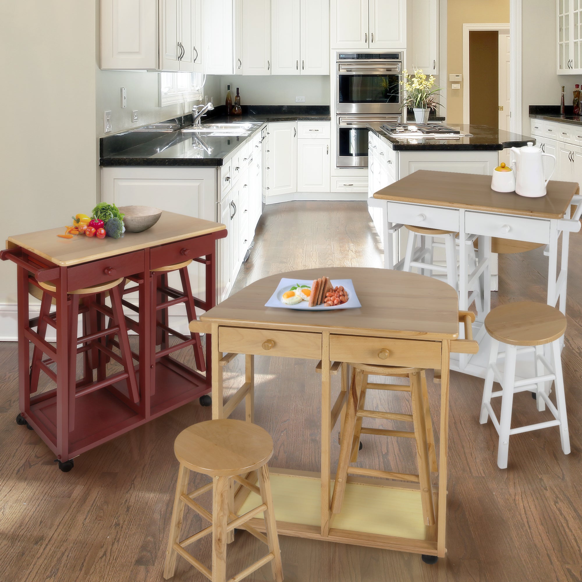 Casual Home Breakfast Cart with Drop-Leaf Table