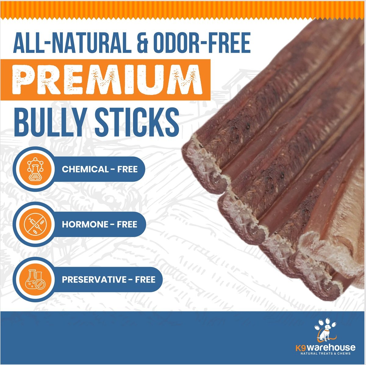 K9warehouse Jumbo 12-inch Bully Sticks Dog Treats