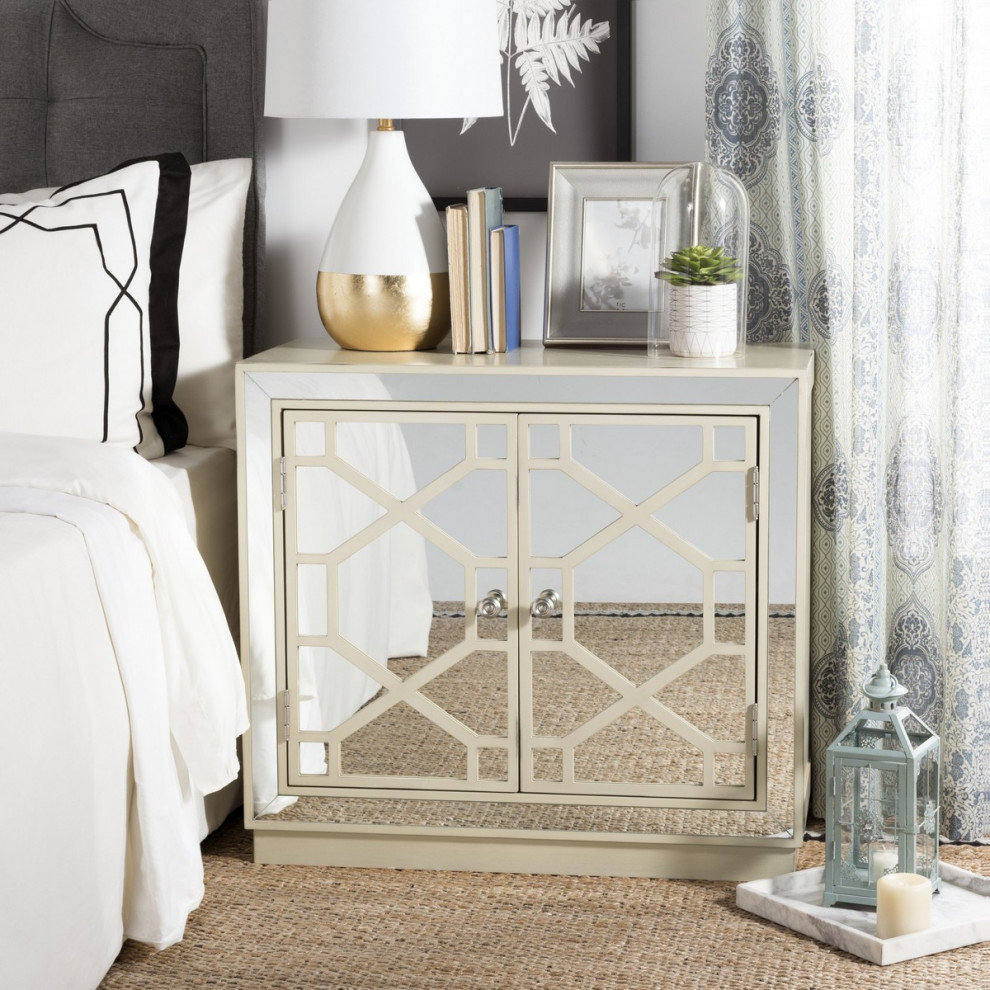 Piper 2 Door Chest Antique Beige/ Nickel Mirror   Transitional   Accent Chests And Cabinets   by Virgil Stanis Design  Houzz