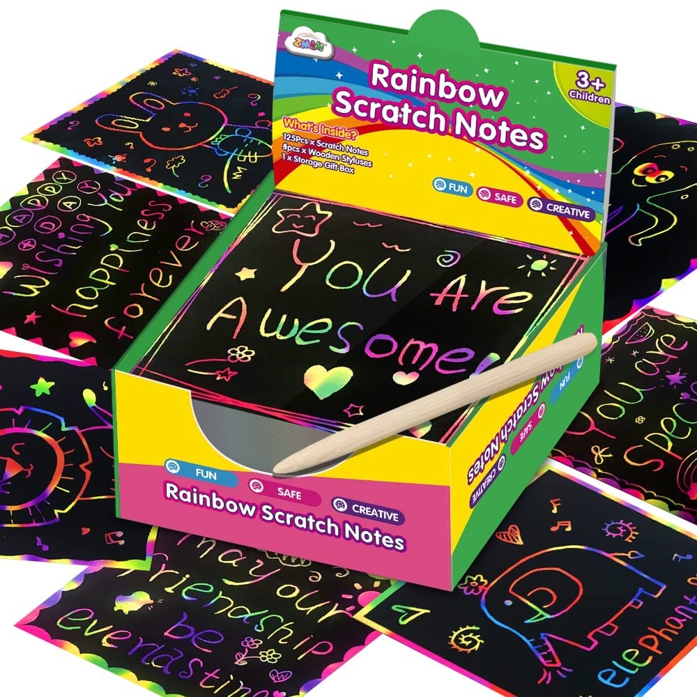 ZMLM Rainbow Scratch Mini Art Notes - 125 Magic Scratch Note