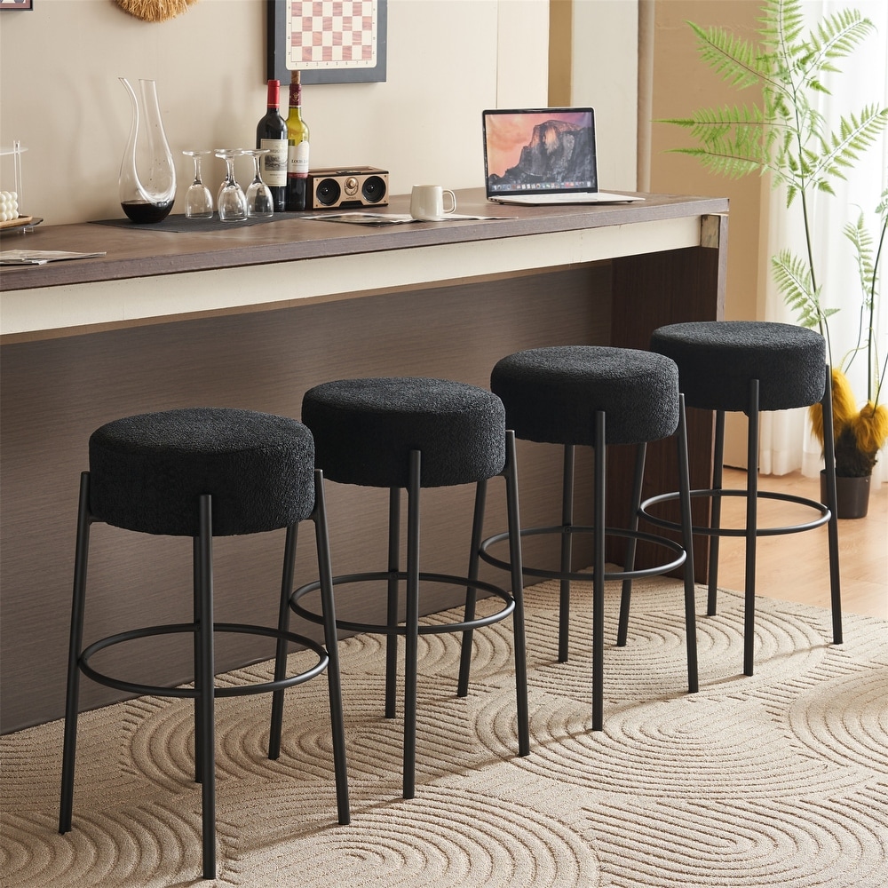 Set of 2 Round Contemporary Upholstered High Bar Stools