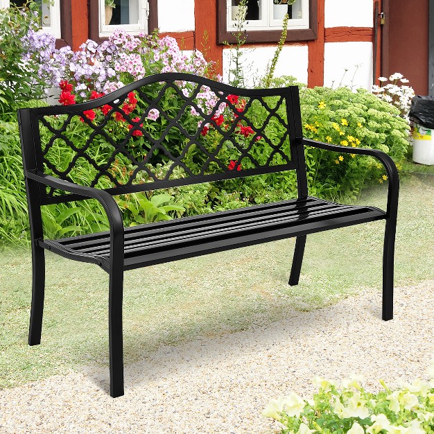 Tangkula Outdoor Chair Garden Patio Bench Cast Iron Frame Black