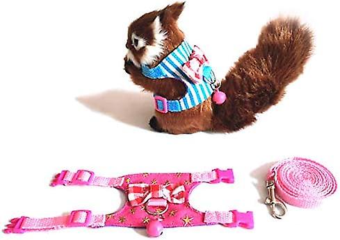 Stripe Bow Chinchilla Hamster Small Pet Squirrel Harness Cartoon Vest Clothes With Lead Leash Rope Collar Ring Bell Chasing (blue) Blue -