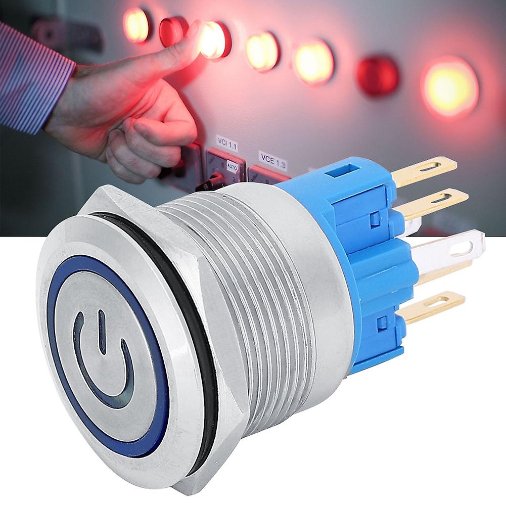 2Pcs DC3-6V 22mm 6-Pin Self-Locking Durable Stainless Steel Push Button Switch with SignBlue