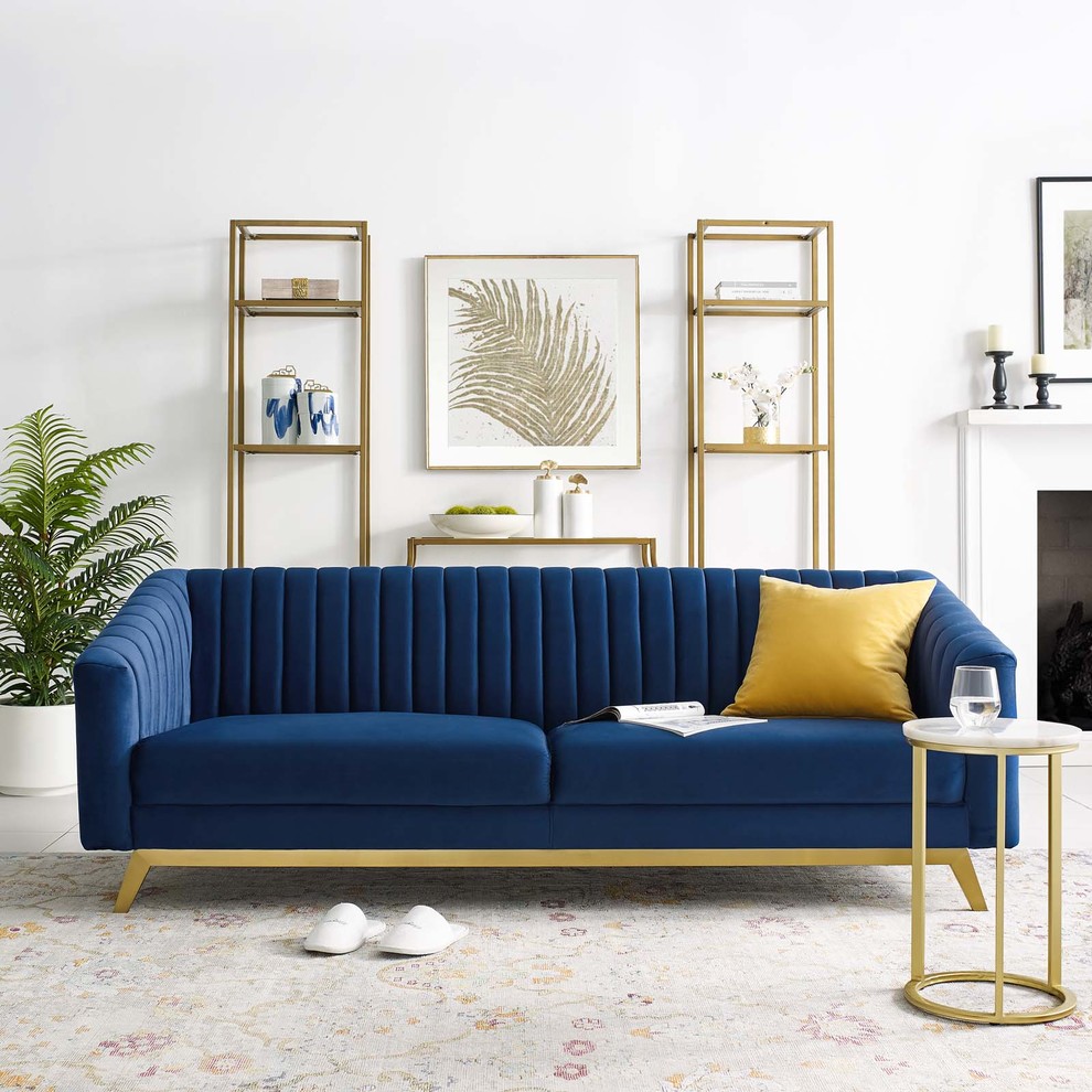 Modern Tufted Loveseat Sofa  Velvet Fabric Metal Steel   Contemporary   Loveseats   by House Bound  Houzz