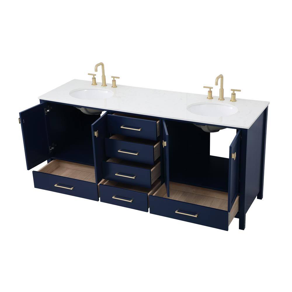 Timeless Home Erin 72 in. W x 22 in. D x 34 in. H Double Bathroom Vanity in Blue with Calacatta Quartz TH37672Blue