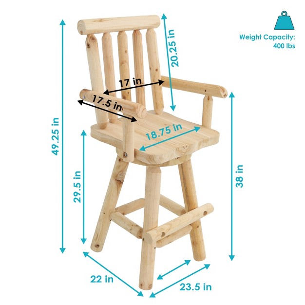 Sunnydaze Unfinished Fir Wood Log Cabin Style Rustic Swivel Bar Stool