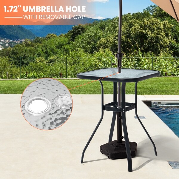 Pellebant Outdoor Tempered Glass Top Table with Umbrella Hole