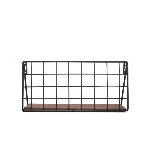 Small Black Wire Metal And Wood Hanging Wall Shelf Foreside Home amp Garden