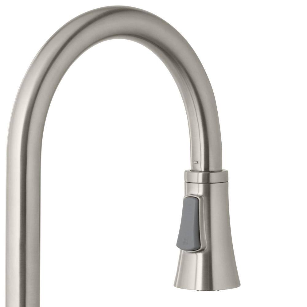 Glacier Bay Selma Double Handle Pull-Down Sprayer Bridge Kitchen Faucet with Soap Dispenser in Stainless Steel HD67065-0108D2