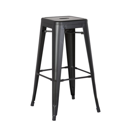 AC Pacific Modern Backless Light Weight Industrial Metal Barstool 4 Leg Design， 24 Seat Bar Stools (Set of 2)， Matte Black Finish