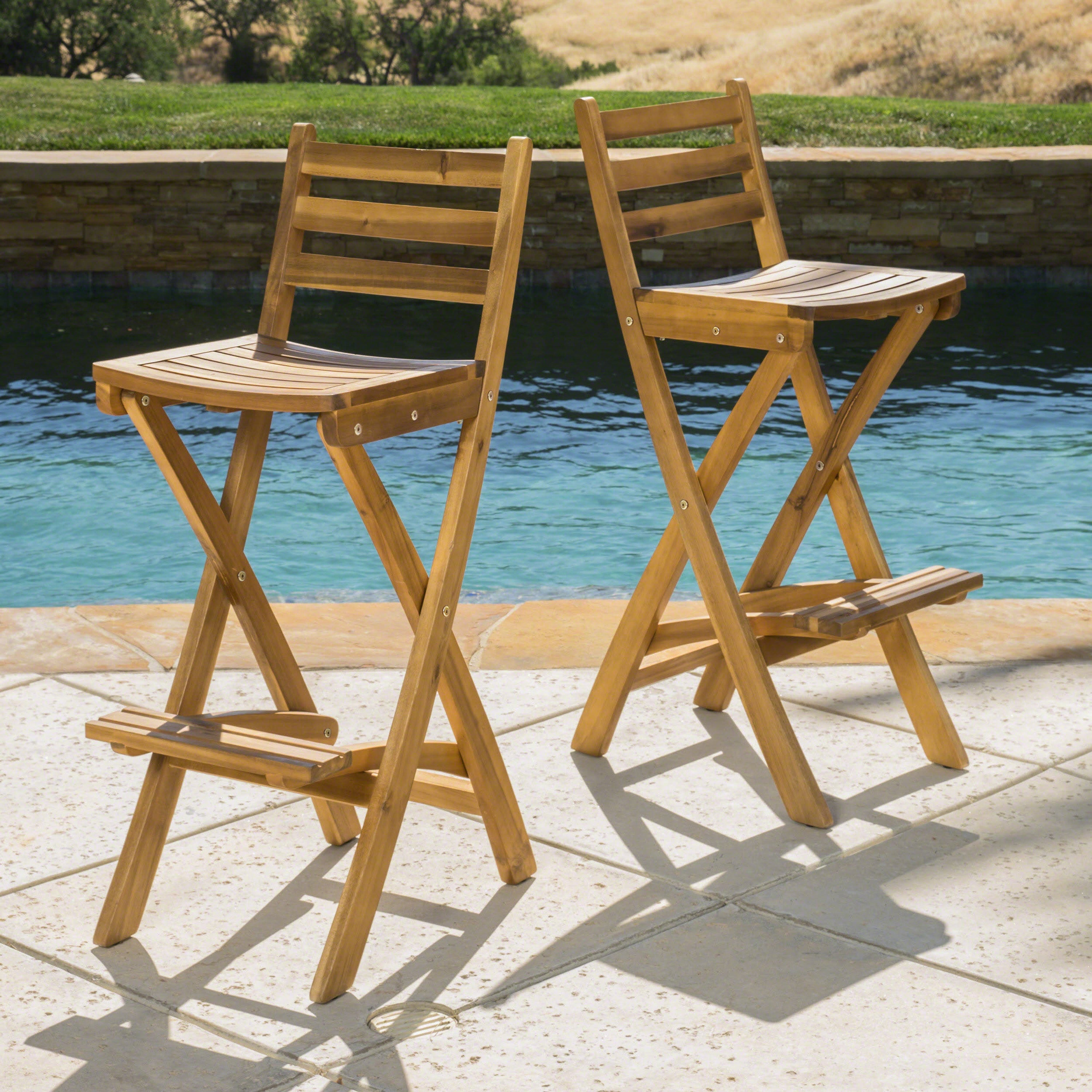 Atlantic Outdoor 30-Inch Foldable Acacia Wood Bar Stool