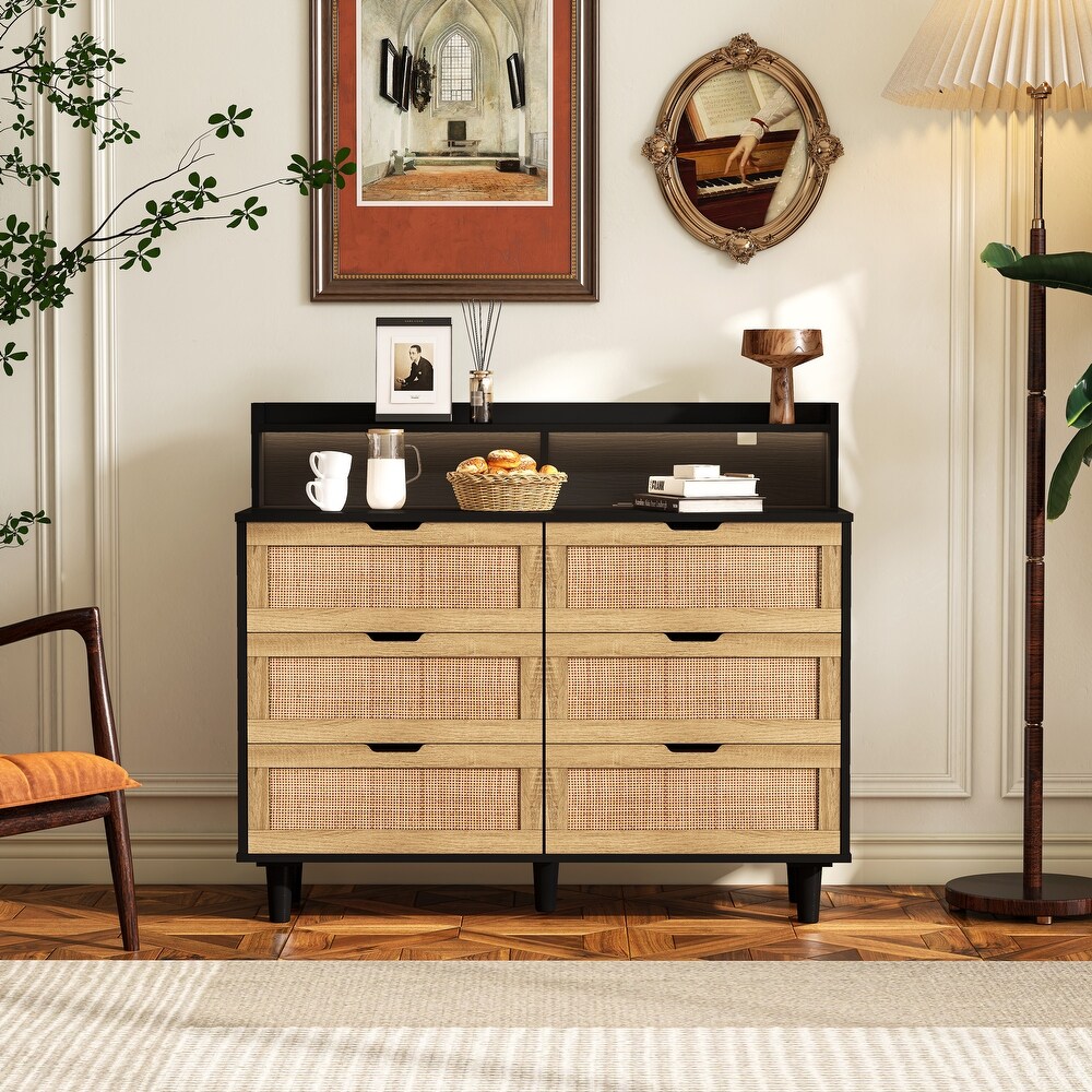 6 Drawers Rattan Storage Cabinet