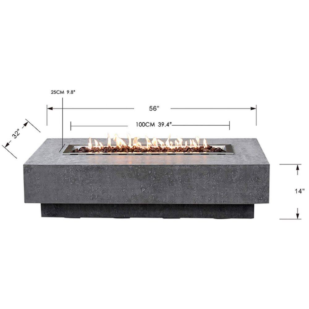 ENVELOR:Envelor Elementi Hampton 56 in. x 32 in. Rectangle Concrete Propane Fire Pit Table with Burner and Lava Rock ENV-OFG139-LP