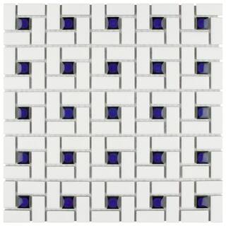 Merola Tile Spiral Blue and White 12-12 in. x 12-12 in. Porcelain Mosaic Tile (11.1 sq.ft. Case) FKOMSP24