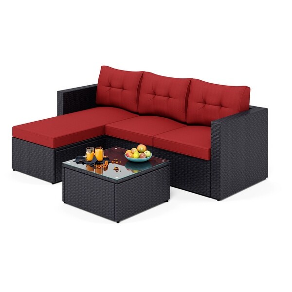 Outdoor Rattan Wicker 5Piece Patio Furniture Sets Sectional Sofa Set with Coffee Table