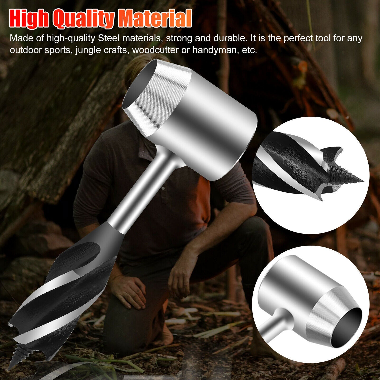 Manual Hand Auger Wrench Outdoor Survival Wood Drill Tool for Bushcraft handyman