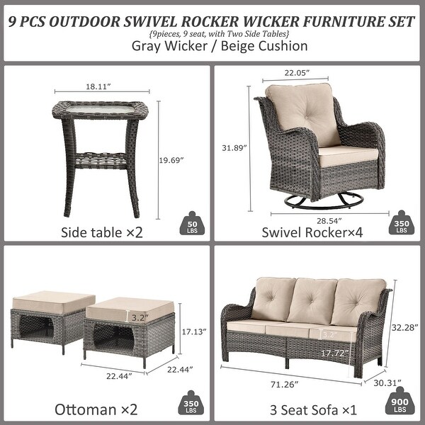 Upgraded Rattan Patio Furniture Conversation Seating 360° High Back Swivel Chairs+Storage Ottomans，Cushions Included🎁