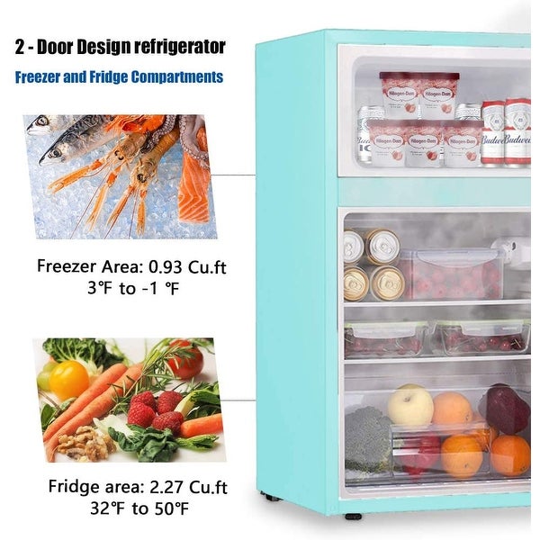 3.2 Cu.Ft Freestanding Compact Refrigerator with Freezer，2 Doors