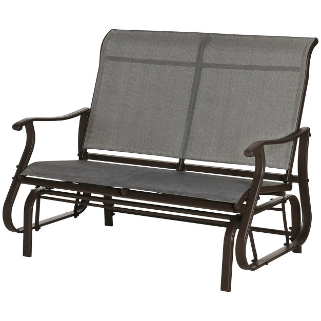 Outdoor Double Glider Bench For 2 Person Patio Glider Armchair Swing Chair For Backyard With Mesh Seat And Backrest Steel Frame