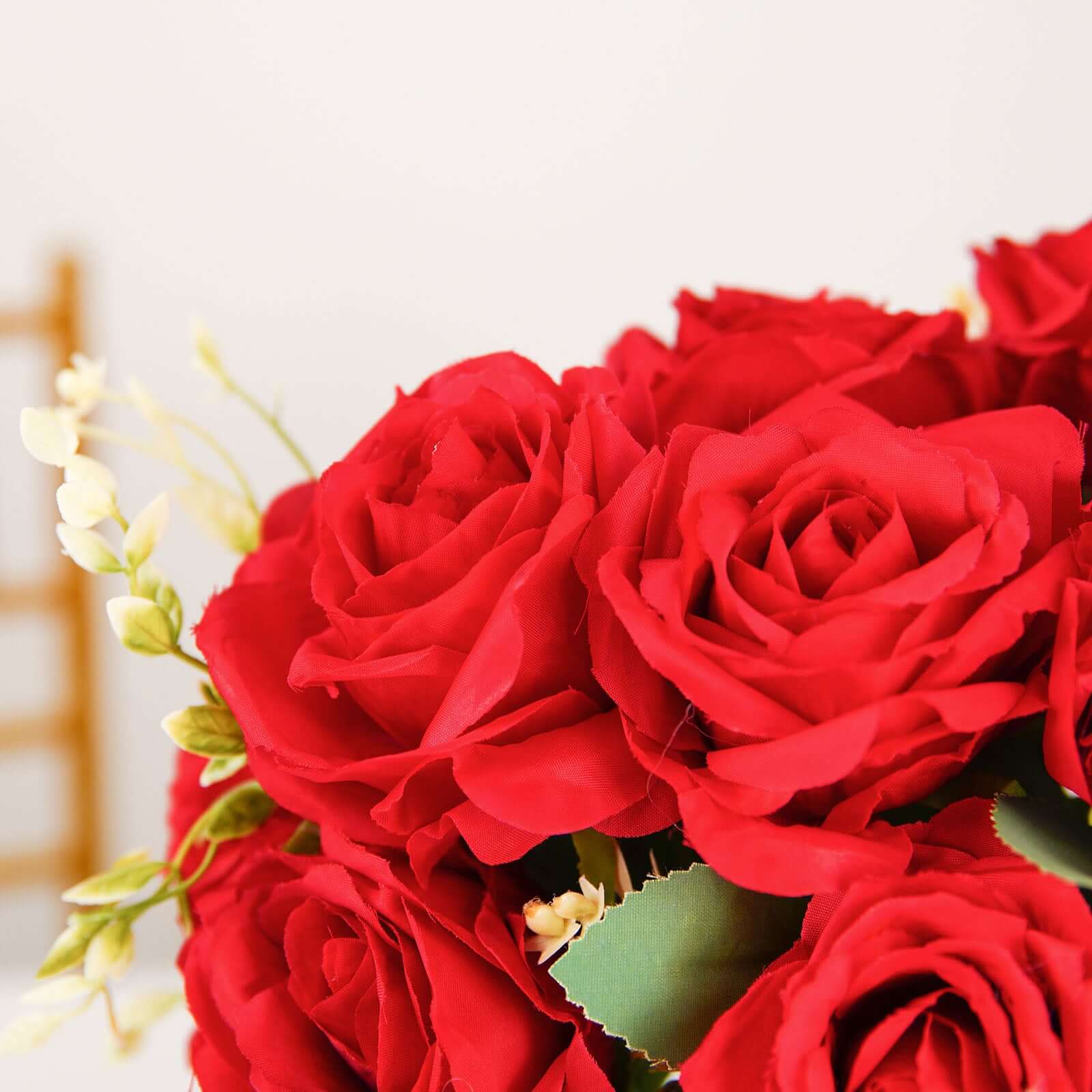 2 Bushes Red Artificial Silk Rose Flower Arrangements, Real Touch Long Stem Flower Bouquet 18