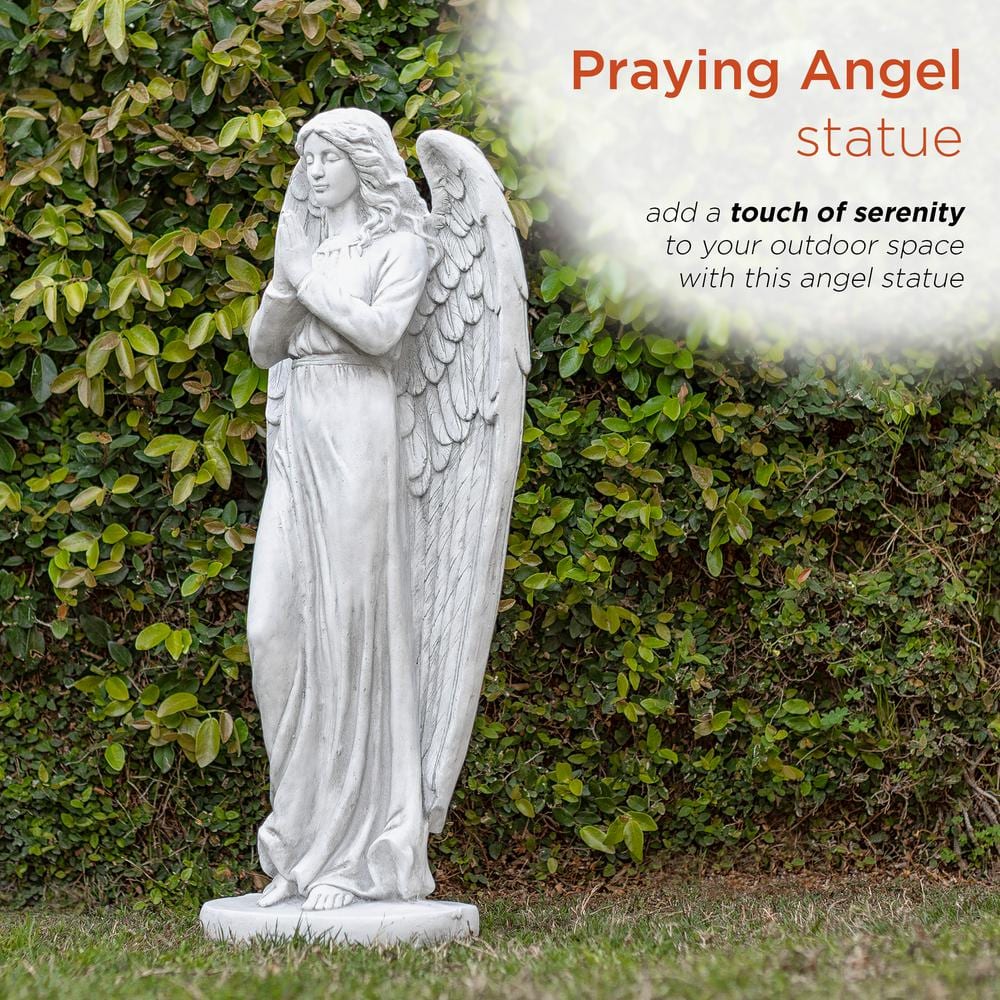 Alpine Corporation 47 in. Tall Indoor/Outdoor Praying Angel Statue Yard Art Decoration, Light Gray QFC100