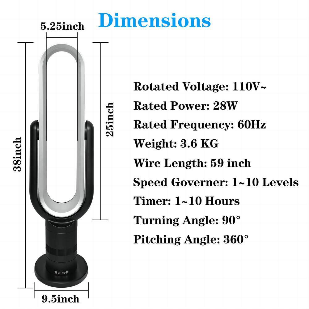 dubbin 39-in. Bladeless Fan Tower Fan with 10 Speeds Settings 10H Timing Closure Black FXFAN-7007