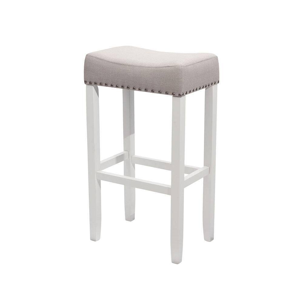 Nathan James Hylie 29 in. Gray Fabric Cushion White Finish Nailhead Wood Pub-Height Counter Bar Stool ( Set of 2) 21401-2