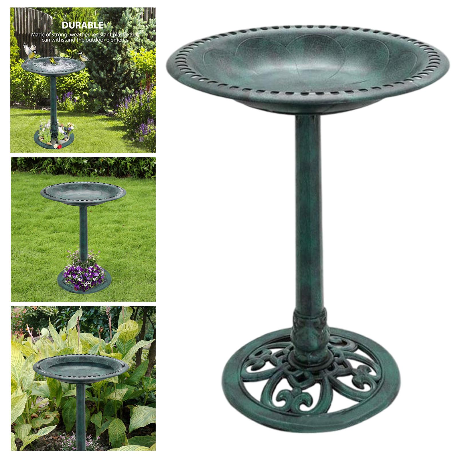 Outdoor Garden Bird Bath Weather Resistant Rustic Standing Decoration Birdbaths green