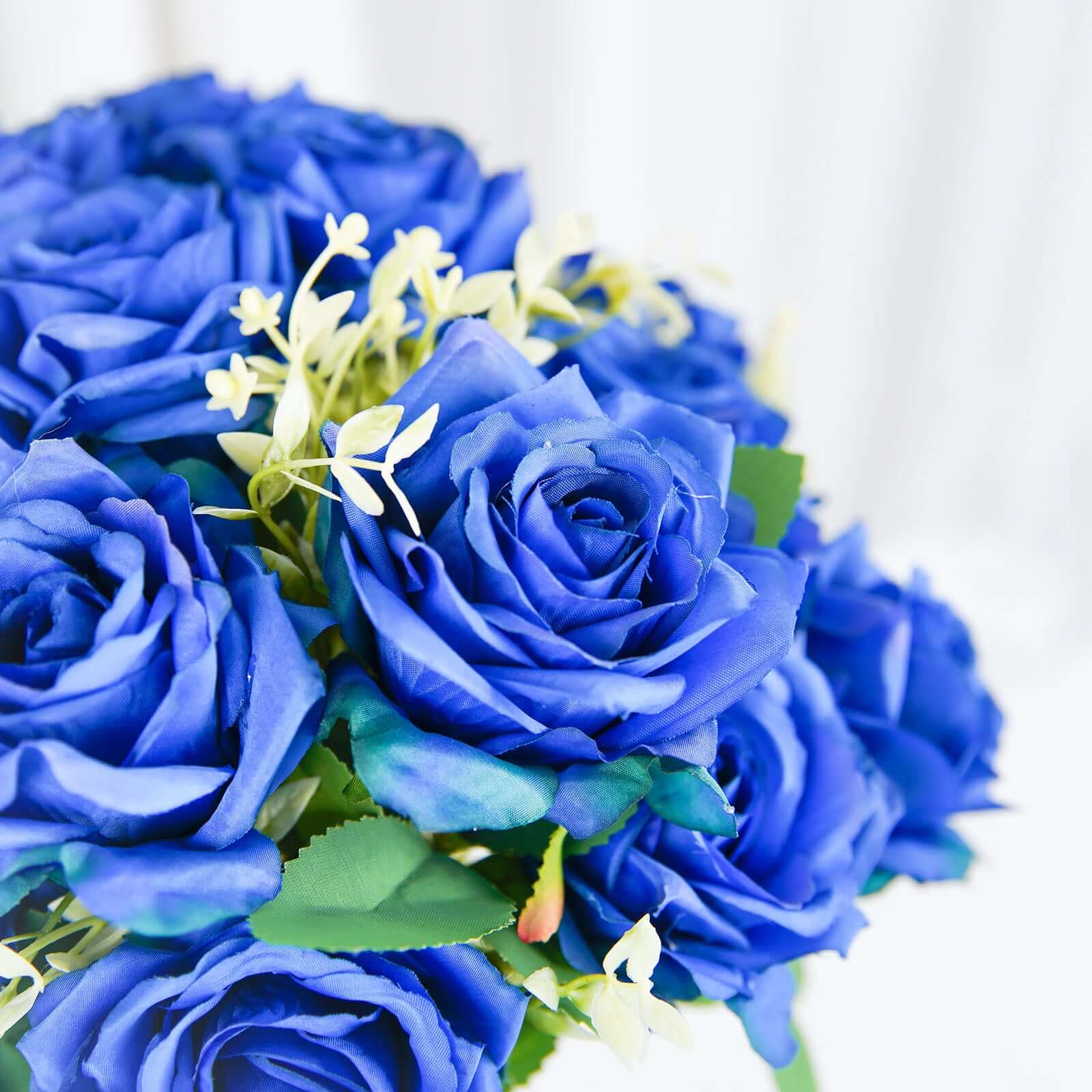 2 Bushes Royal Blue Artificial Silk Rose Flower Arrangements, Real Touch Long Stem Flower Bouquet 18