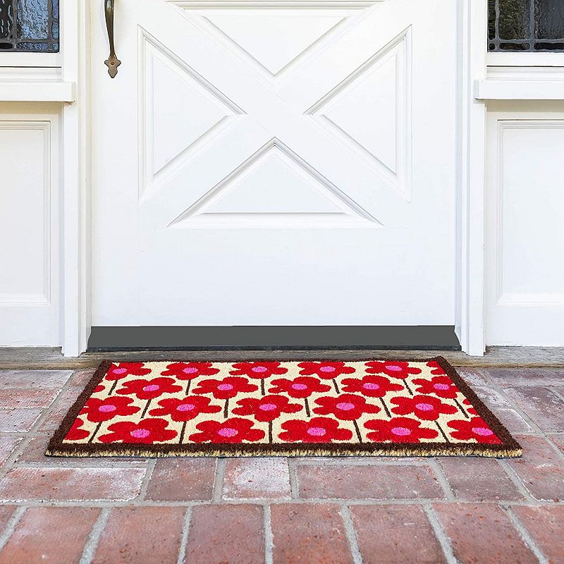 Coco Coir Mat， Floral Entry Way Nonslip Doormat (Red， Pink， 17 x 30 in)