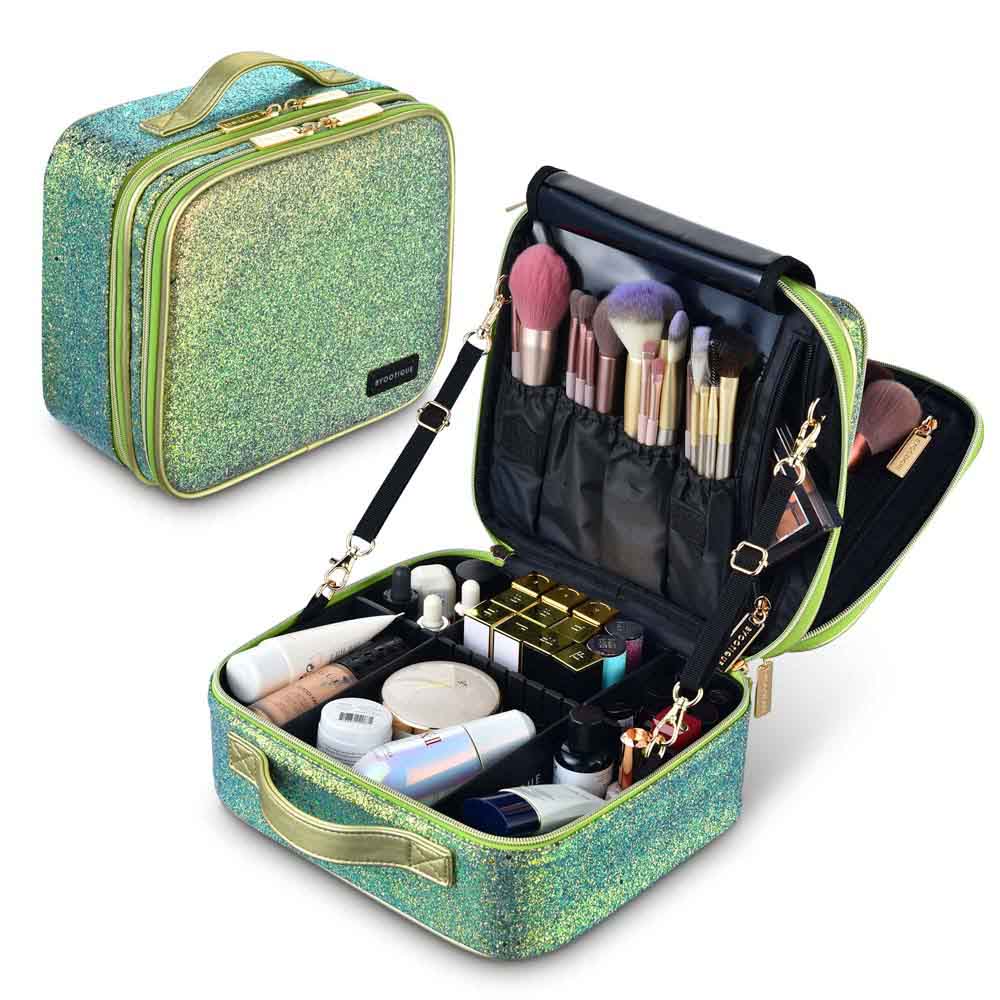 Byootique Sparkle Makeup Train Case w/ Dividers & Brush Holder